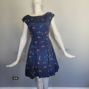 Louche Skater Dress With Deer Print, VGUC, Size M